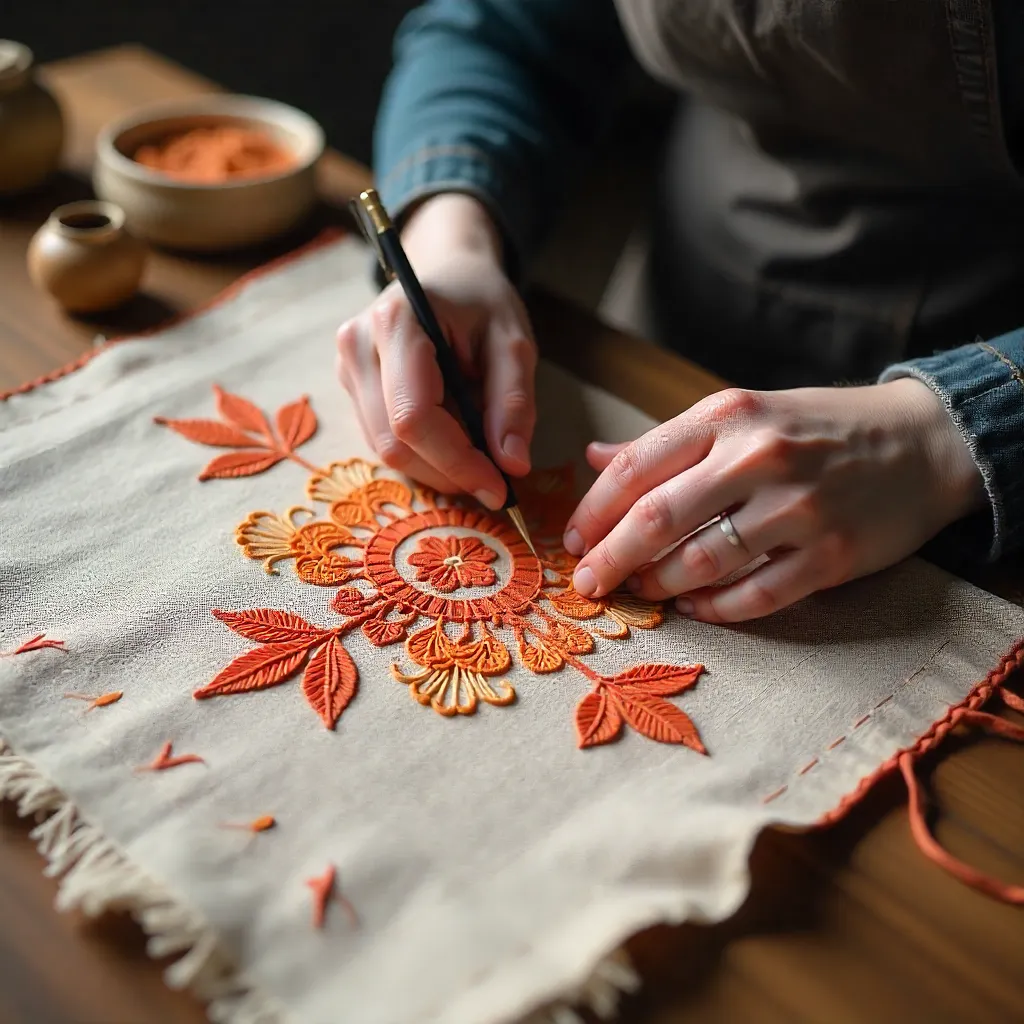 Artisan stitching traditional lace motifs