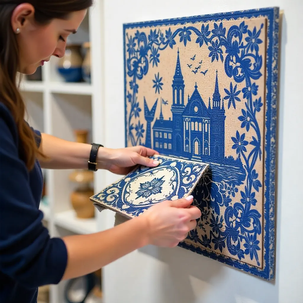 Hands weaving Delft-inspired patterns